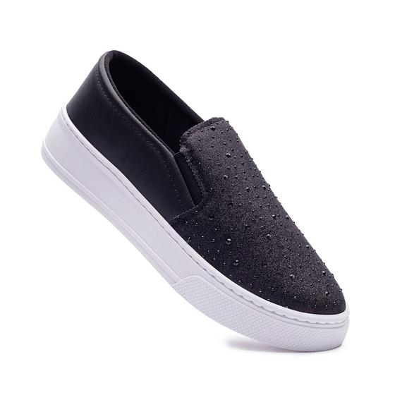Slip On Sapatênis Feminino Salto Plataforma Preto Brilho Menina
