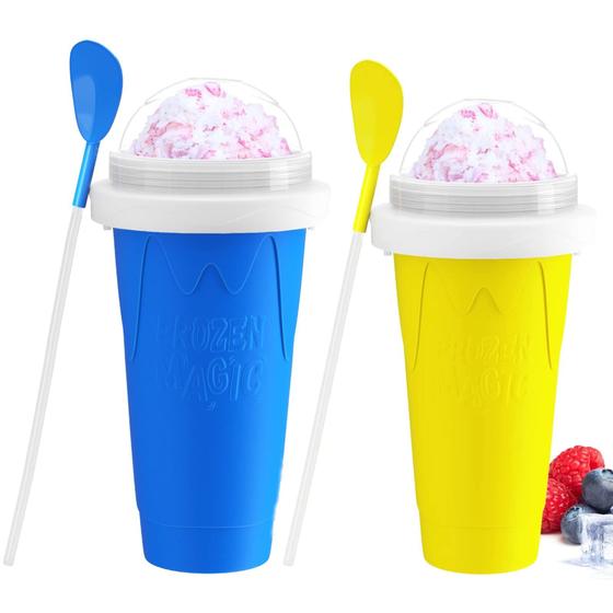 Imagem de Slushy Cup RAUMAXE Frozen Magic Squeeze Cup, pacote com 2 unidades (azul+amarelo)