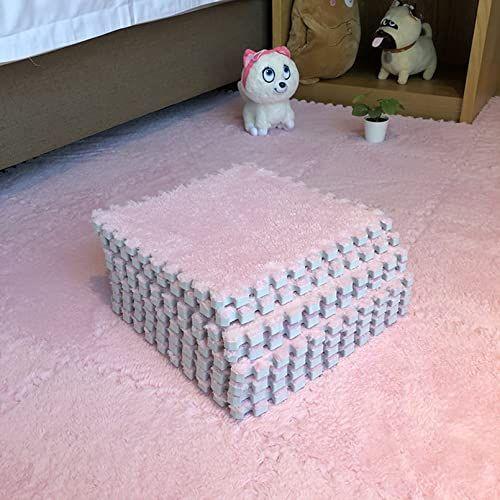 Imagem de Smabee Interlocking Carpet Shaggy Soft EVA Espuma Mats Fluffy Area Tapetes Deserção De Piso Desomante Tapetes De Fábrica De Madeira Para Crianças Quarto de Quarto De Salão residencial (12 pcs, Rosa Claro)