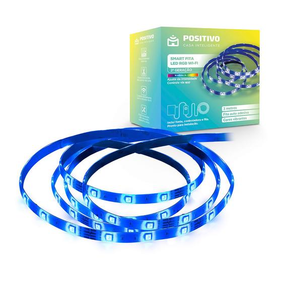 Smart Fita LED Positivo Casa Inteligente 2ª Geração - Wi-Fi - RGB - 14W - 3M - Fonte + Controladora + Conector - Bivolt Imagem de Smart Fita LED Positivo Casa Inteligente 2ª Geração - Wi-Fi - RGB - 14W - 3M - Fonte + Controladora + Conector - Bivolt