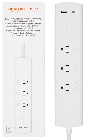 Imagem de Smart Plug Power Strip Amazon Basics - 3 Tomadas e 2 USB