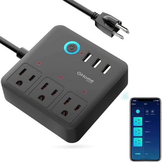 Imagem de Smart Plug Wi-Fi com Protetor de Surto - 3 Portas USB e 3 Tomadas - Compatível com Alexa e Google Home