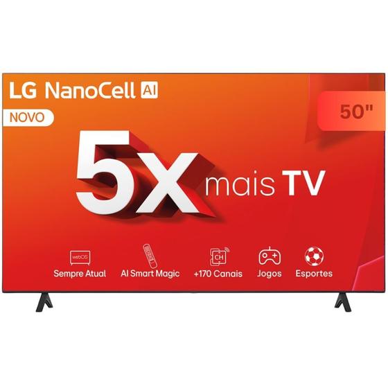 Imagem de Smart TV 50 4K LCD LED NanoCell LG 50NANO80TSA WebOS 24 Processador α5 Ger7 WiFi e Bluetooth com Alexa 3 HDMI 2 USB