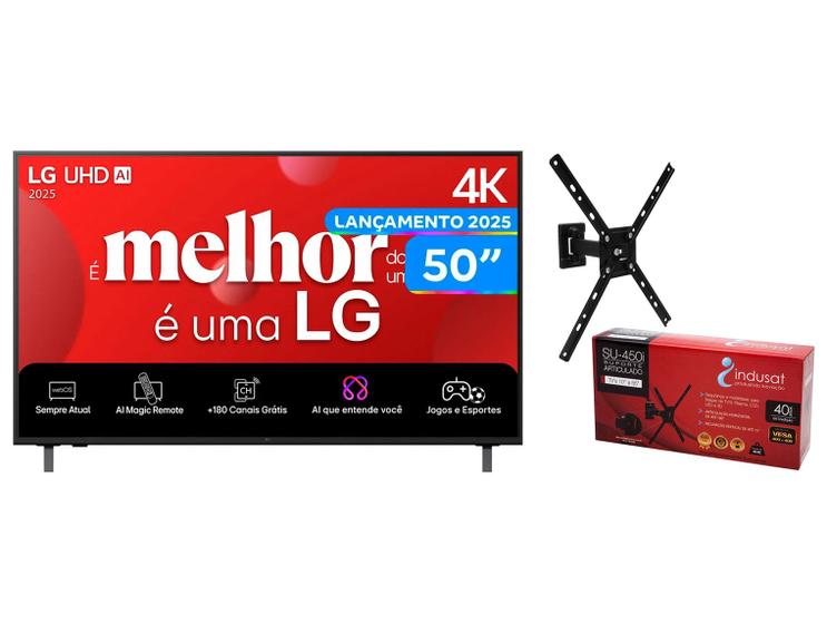 Smart TV 50” LG 4K Ultra HD webOS 25 AI Processor - 4K + Suporte para TV Biarticulável até 55”
