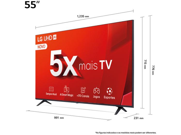 Smart TV 55" 4K LG Ultra HD 55UT8050 oferece uma nova dimensão de entretenimento. Esta TV de última geração combina tecnologia de ponta com um design elegante e funcional, proporcionando uma experiência visual imersiva e surpreendente. Com resolução 4K Ultra HD, cada detalhe ganha vida, oferecendo imagens nítidas, cores vibrantes e um contraste impressionante. Equipado com a mais recente tecnologia Smart TV, este modelo permite acesso fácil e rápido a uma ampla variedade de conteúdos, desde filmes e séries a aplicativos e jogos. A Smart TV 55" 4K LG Ultra HD 55UT8050 é mais do que apenas uma TV; é um portal para um mundo de possibilidades infinitas, onde o entretenimento e a inovação se encontram para transformar a maneira como você assiste, joga e interage.