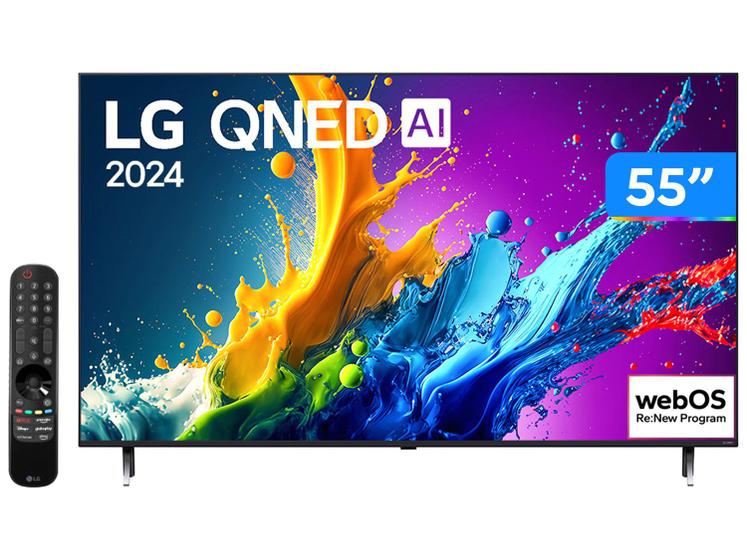 Smart TV 55" 4K QNED LG 55QNED80TSA WebOS 24 Processador α5 Ger7 Wi-Fi Bluetooth com Alexa e Chromecast 3 HDMI 2 USB Menor preço em Smart TV 55" 4K QNED LG 55QNED80TSA WebOS 24 Processador α5 Ger7 Wi-Fi Bluetooth com Alexa e Chromecast 3 HDMI 2 USB