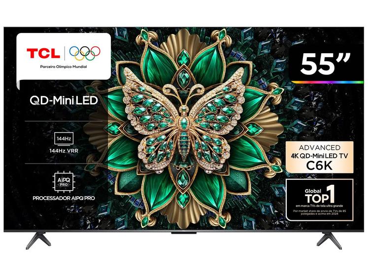 Smart TVs 4K 120 Hz para PS5 e Xbox: escolhas custo-benefício testadas (Samsung Q70D, TCL C6K e Samsung QN90D) Smart TV 55" TCL 4K UHD MiniLED 55C6K 120Hz Google TV AiPQ Google Assistente 4 HDMI 2 USB<br>