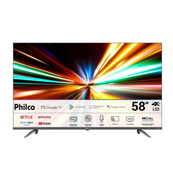 Smart Tv 58” Philco Led 4k Google Tv Hdr10 P58kga Preto