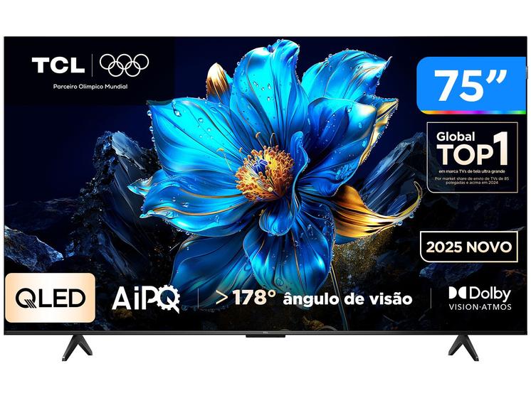 Smart TV 75" TCL 4K UHD QLED 75P7K Google TV AiPQ Google Assistente 3 HDMI 1 USB Imagem de Smart TV 75" TCL 4K UHD QLED 75P7K Google TV AiPQ Google Assistente 3 HDMI 1 USB