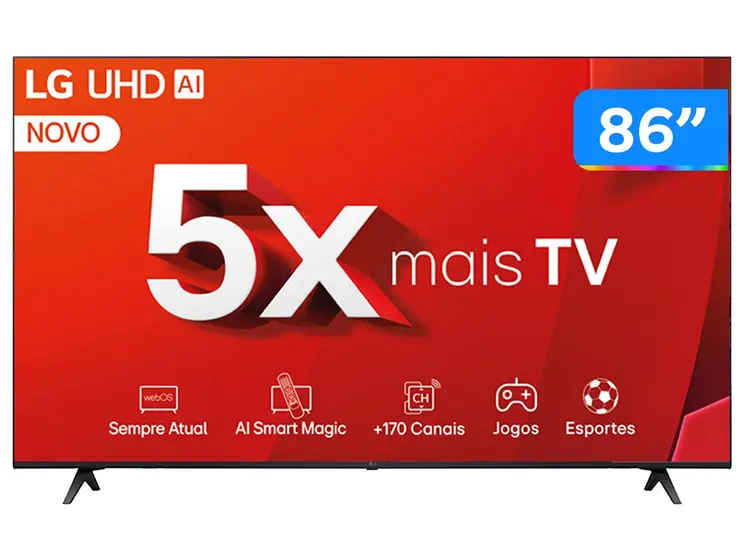 Smart TV 86" 4K LG Ultra HD 86UT8050 com Processador a5 Ger7 AI, Alexa/Chromecast integrado, Otimizador de Jogos, webOS 24 e Controle Smart Magic Imagem de Smart TV 86" 4K LG Ultra HD 86UT8050 com Processador a5 Ger7 AI, Alexa/Chromecast integrado, Otimizador de Jogos, webOS 24 e Controle Smart Magic