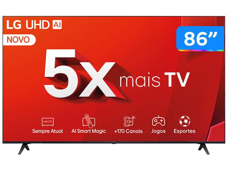 Smart TV 86″ 4K LG Ultra HD 86UT8050 com Processador a5 Ger7 AI, Alexa/Chromecast integrado, Otimizador de Jogos, webOS 24 e Controle Smart Magic