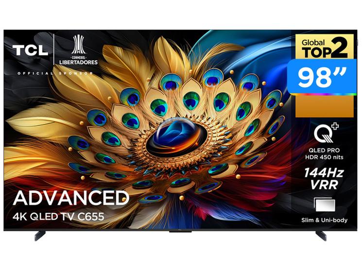 Smart TV 98" TCL UHD 4K QLED Advanced C655 98C655 120Hz Google TV Google Assistente 4 HDMI 2 USB<br>