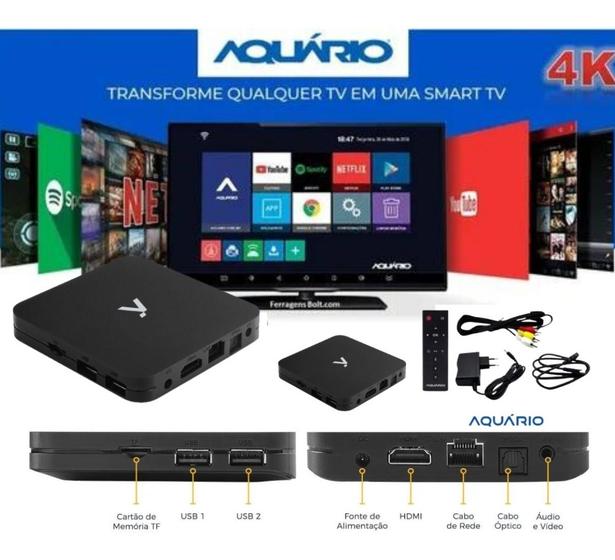 Smart Tv Box Aquário STV3000 Streaming Android Tv 4k Homologado Anatel Netflix Youtube Amazon