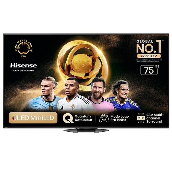 Smart TV Hisense Mini LED UHD 4K 75" Polegadas Frequência 144 Hz e Wi-Fi - 75U86LUA Imagem de Smart TV Hisense Mini LED UHD 4K 75" Polegadas Frequência 144 Hz e Wi-Fi - 75U86LUA