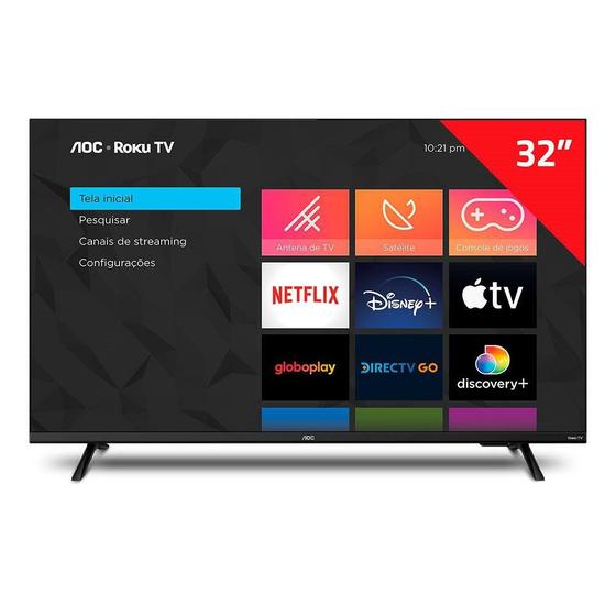 Imagem de Smart TV LED 32" AOC 32S5135/78G LCD HD com Wi-Fi, 2 USB,3 HDMI,Controle Remoto Aplicativo Roku, Botão Netflix, 60Hz