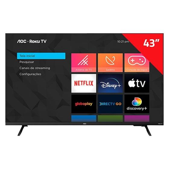 Imagem de Smart TV LED 43" AOC 43S5135/78G, Full HD com Wi-Fi, 1USB, 3 HDMI, Cont Remoto com Atalhos,Aplicativo Roku,Miracast,60Hz