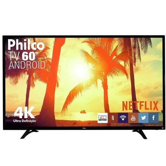 Imagem de Smart TV LED 60" Philco PH60D16DSGWN 4K Ultra HD com Wi-Fi 2 USB 3HDMI Ginga Surround com Botão Netflix e 60Hz.