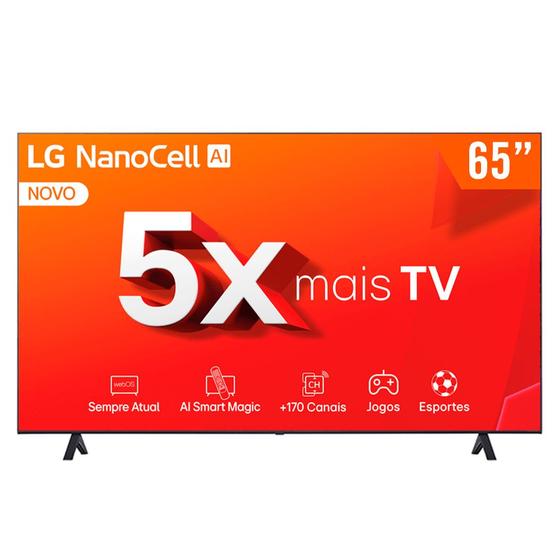 Imagem de Smart TV NanoCell 65" Ultra HD 4K LG 65NANO80TSA 3 HDMI 2 USB Wi-Fi Bluetooth