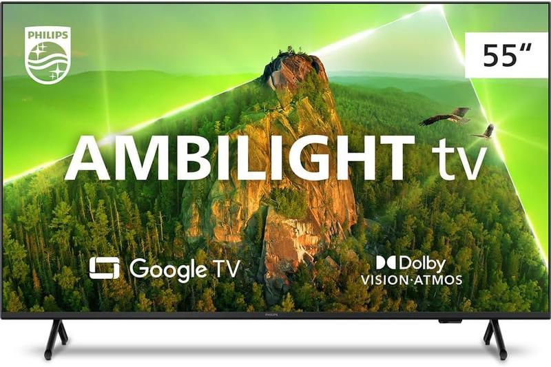 Smart TV Philips Ambilight 55" 4K 55PUG7908/78, Google TV, Comando de Voz, Dolby Vision/Atmos
