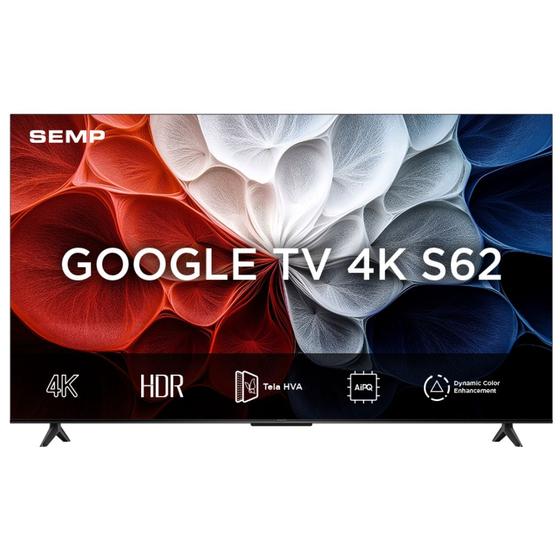 Smart TV Semp 65 Polegadas LED HVA 4K S62 WiFi Bluetooth Google TV 3 HDMI HDR10 Dolby Audio 65S62 Imagem de Smart TV Semp 65 Polegadas LED HVA 4K S62 WiFi Bluetooth Google TV 3 HDMI HDR10 Dolby Audio 65S62