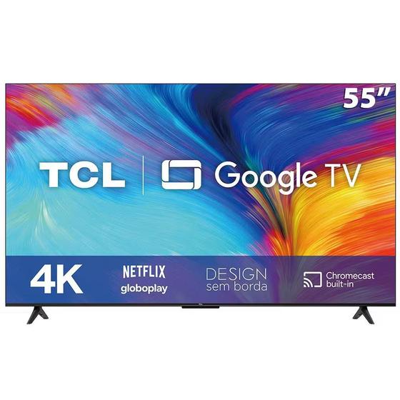 Imagem de Smart TV TCL LED 55" 4K UHD 55P635, Google TV, HDR com Wifi dual band, Comando por controle de Voz, borda fina, Bivolt Preto