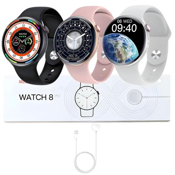 Imagem de Smart Watch Redondo Serie 8 Relogio Inteligente Nfc Gps Recebe Faz Ligaçoes W28 Pro Microwear