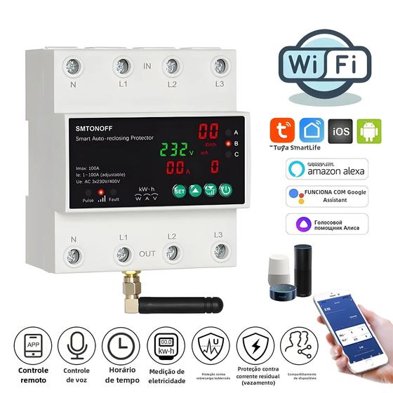 Imagem de Smart WiFi com Gravação Automática - Protetor de Sobretensão 100A com Temporizador