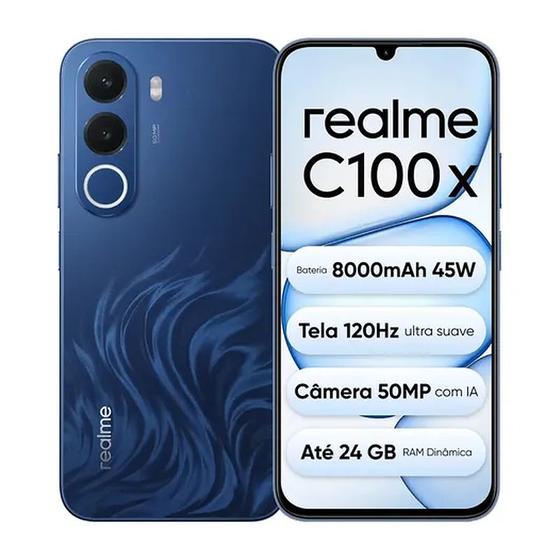Smartphone Celular Realme C100X 128GB, 4GB RAM, Tela LCD 6,67 polegadas 120 Hz, Câmera 50 MP, Bateria 5000 mAh, NFC, Dual SIM, Android, 4G Imagem de Smartphone Celular Realme C100X 128GB, 4GB RAM, Tela LCD 6,67 polegadas 120 Hz, Câmera 50 MP, Bateria 5000 mAh, NFC, Dual SIM, Android, 4G
