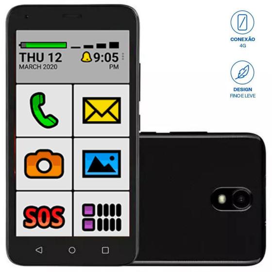 Smartphone Celular Telefone Para Idoso Vovô Vovó 32GB 2 Chips 4G Letras ...