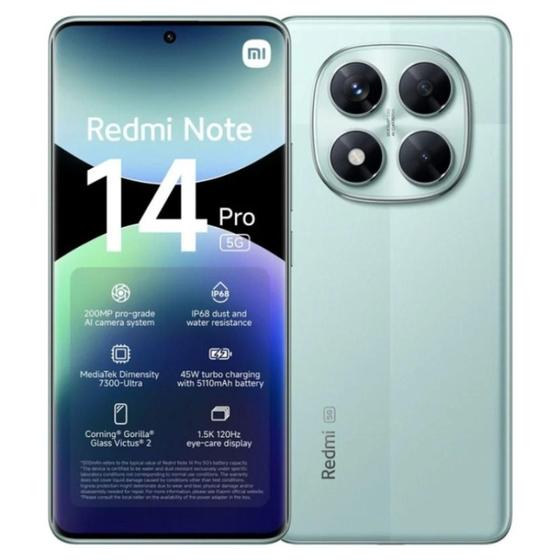 Imagem de Smartphone CelularXiaomiRedmi Note 14 Pro 5G Global 256GB 8GB RAM Dual SIM Tela 6.67" - Verde