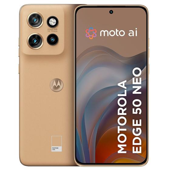 Imagem de Smartphone Motorola Edge 50 Neo Latte - Vegan Leather, 256GB, Tela 6.4, Câmera Traseira 50 MP OIS + 13 MP + 10 MP