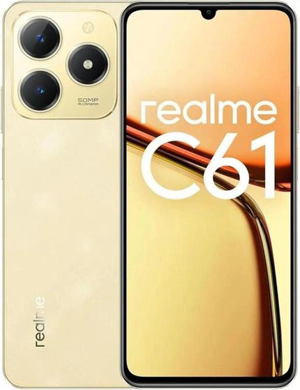 Smartphone Realme C61 256GB 8GB RAM Dual SIM NFC Tela 6.74 Dourado Imagem de Smartphone Realme C61 256GB 8GB RAM Dual SIM NFC Tela 6.74 Dourado