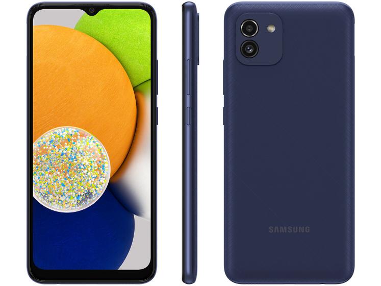 Imagem de Smartphone Samsung Galaxy A03 64GB Azul 4G Octa-Core 4GB RAM Tela 6,5” Câm. Dupla + Sefie 5MP