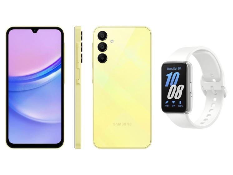 Smartphone Samsung Galaxy A15 6,5” 128GB - Verde Claro + Smartband Samsung Galaxy Fit3 Prata Imagem de Smartphone Samsung Galaxy A15 6,5” 128GB