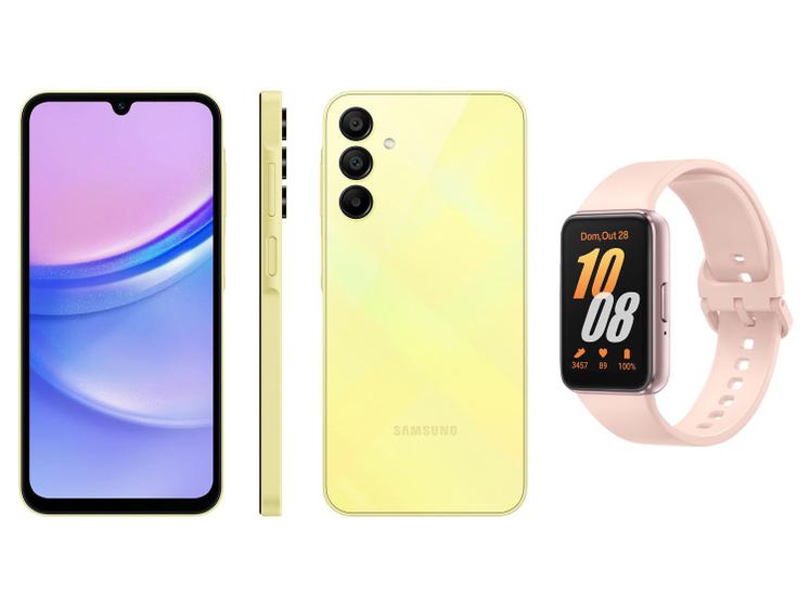 Smartphone Samsung Galaxy A15 6,5” 128GB - Verde Claro + Smartband Samsung Galaxy Fit3 Rosé Imagem de Smartphone Samsung Galaxy A15 6,5” 128GB