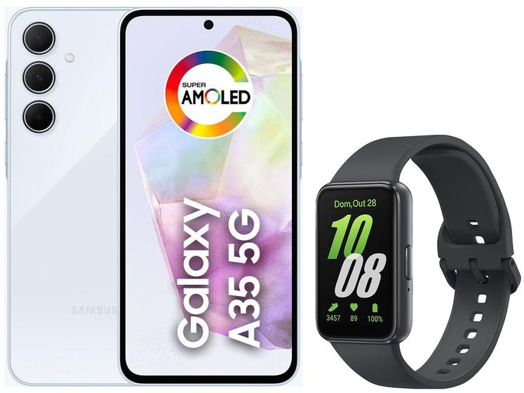 Smartphone Samsung Galaxy A35 256GB Azul Claro - 5G 8GB RAM + Smartband Samsung Galaxy Fit3 Grafite Imagem de Smartphone Samsung Galaxy A35 256GB Azul Claro