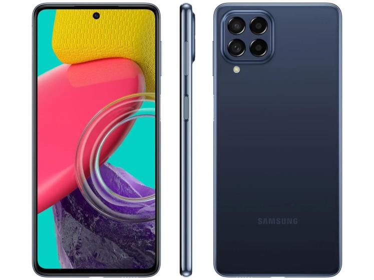 Smartphone Samsung Galaxy M53 5G Azul 128GB, 8GB de RAM, Processador Octa-Core, Câmera Quádrupla, Selfie de 32MP, Tela Infinita de 6.7” Imagem de Smartphone Samsung Galaxy M53 5G Azul 128GB, 8GB de RAM, Processador Octa-Core, Câmera Quádrupla, Selfie de 32MP, Tela Infinita de 6.7”