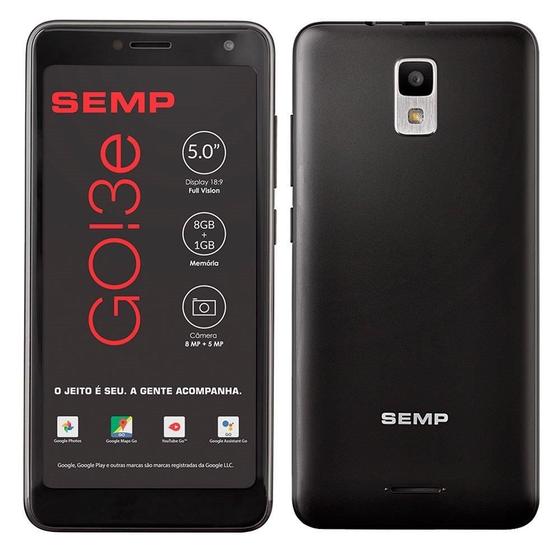 Imagem de Smartphone Semp GO! 3e, Preto, Tela 5", 3G+Wi-Fi, Android, Câm Traseira 8MP e Frontal 5MP, 8GB