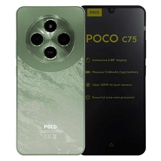 Smartphone Xiaomi Poco C75 128GB 6GB RAM Dual SIM Tela 6.74" - Verde Menor preço em Smartphone Xiaomi Poco C75 128GB 6GB RAM Dual SIM Tela 6.74" - Verde