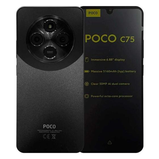 Smartphone Xiaomi Poco C75 256GB 8GB RAM Dual SIM Tela 6.74" (Black) Preto Menor preço em Smartphone Xiaomi Poco C75 256GB 8GB RAM Dual SIM Tela 6.74" (Black) Preto