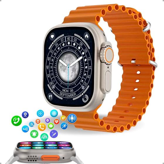 Imagem de Smartwatch BW8 Ultra Laranja Serie 8 Nfc Tela 2.0 Max 45mm Envio Imediato Pulseira Extra