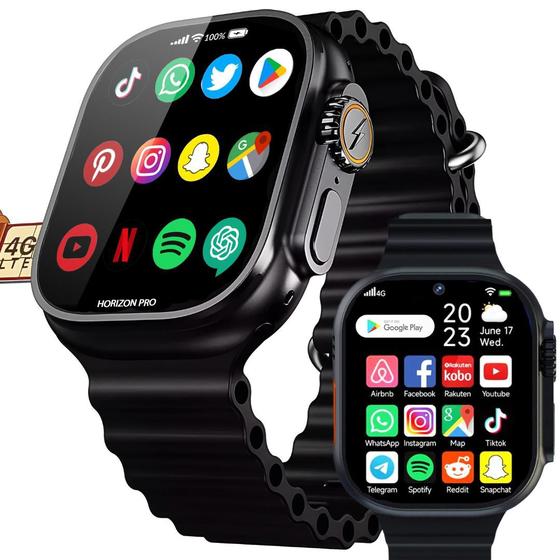 Smartwatch Horizon 16GB chip 4G celular de pulso apps play store Camera integrada tela amoled 49mm + 2 Pulseiras - WearZone Imagem de Smartwatch Horizon 16GB chip 4G celular de pulso apps play store Camera integrada tela amoled 49mm + 2 Pulseiras
