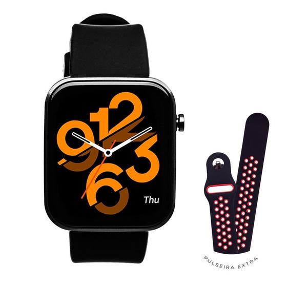 SmartWatch Kabum Smart 500, Preto, Pulseira Extra Preto e Vermelho Compatível IoT - KBSAC000 Menor preço em SmartWatch Kabum Smart 500, Preto, Pulseira Extra Preto e Vermelho Compatível IoT - KBSAC000