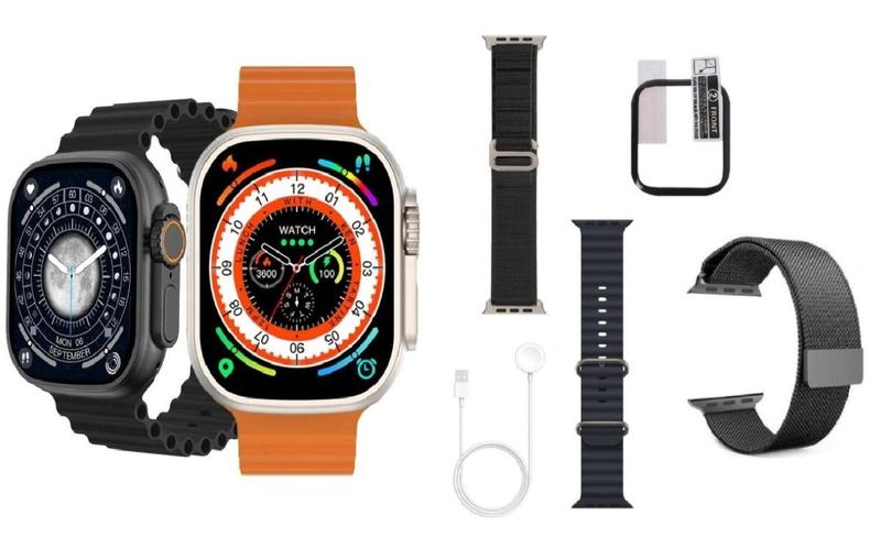 Imagem de Smartwatch Kit Hw9 Ultra Max C/2 Pulseira Extra Pelicula Tela Amoled Lançamento 49mm Serie 9