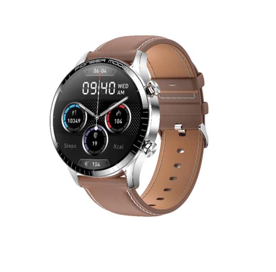 Imagem de Smartwatch Level LVW-50 Prata, 1,3 Pol, À prova d'Água, Pulseira couro marrom