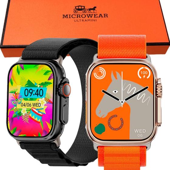 Smartwatch Preto W69 Ultra Mini Series 9 Amoled Nfc+pulseira Alpine Controla Música e Passos + Pulseiras Extra Menor preço em Smartwatch Preto W69 Ultra Mini Series 9 Amoled Nfc+pulseira Alpine Controla Música e Passos + Pulseiras Extra