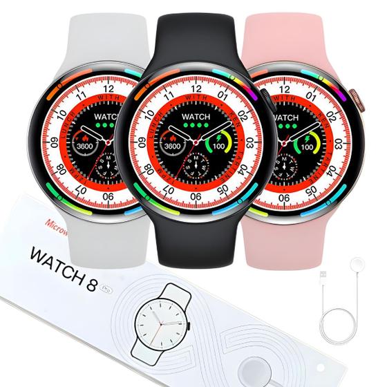 Imagem de Smartwatch Relogio Masculino Feminico Redondo Digital W28 Pro Recebe Notificaçoes Comando de Voz