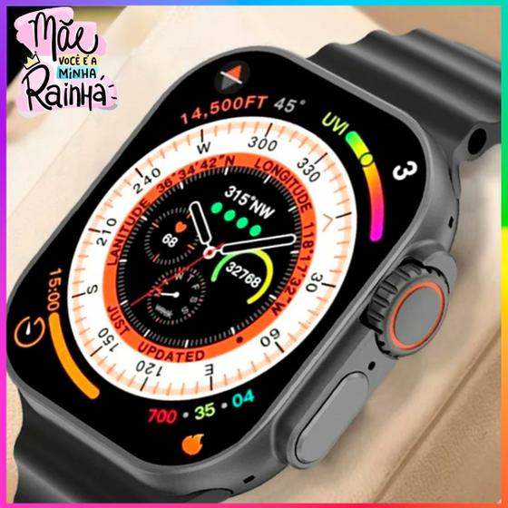 Imagem de Smartwatch Relógio Presente Super Mãe Inteligente Preto Feminino e Masculino Original Nota Fiscal Lançamento