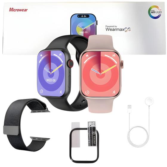 Imagem de Smartwatch Serie 9 Amoled Gps Kit W99+ Pro 45mm Faz Recebe Chamadas Notificações Redes Sociais Nf