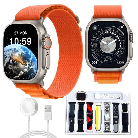 Imagem de Smartwatch Serie 9 Ultra + 7 Pulseiras modos esportivos aferimentos de saúde bluetooth Android e iOs Masculino e Feminino